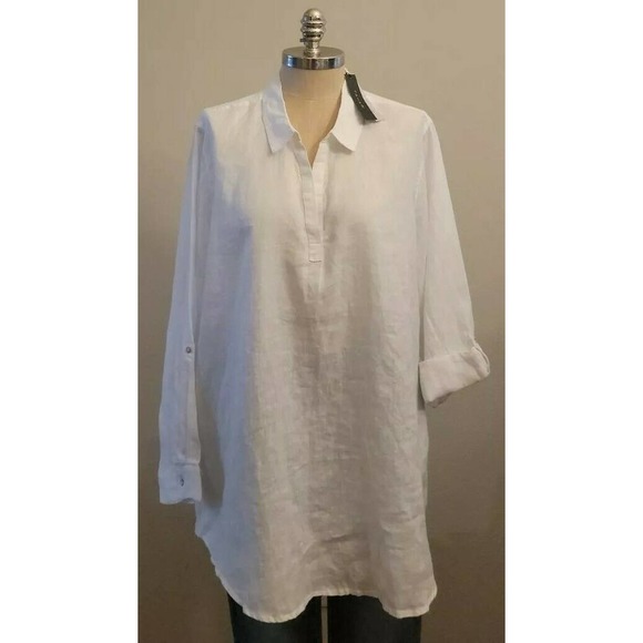 Tahari Womens Linen Tunic Roll Tab 